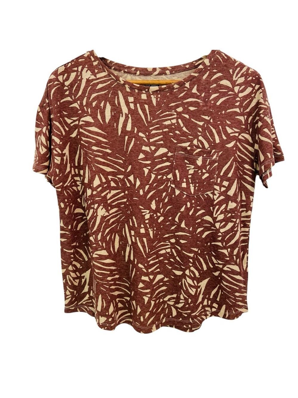 NWT Boxy crop tee shirt sleeve round neck linen blend safari medium pocket